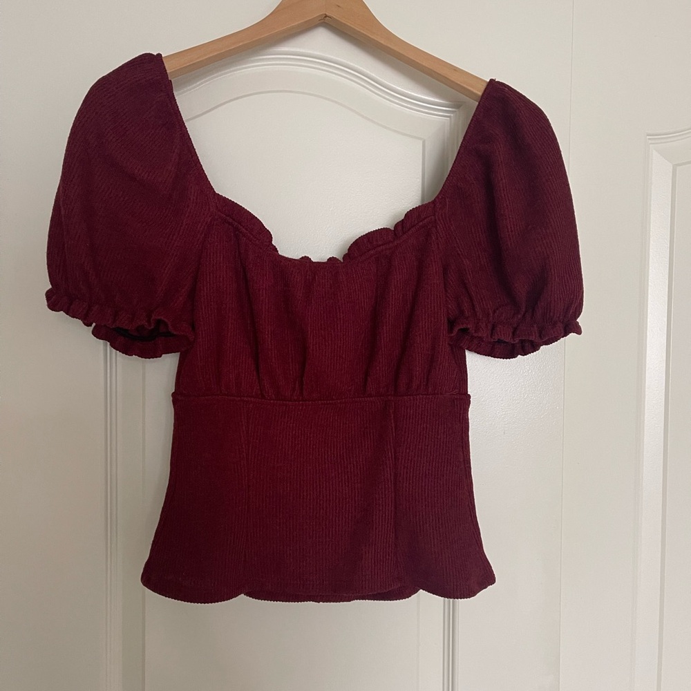 Francesca’s Mi Ami Deep Red Ribbed Top - Picture 2 of 3